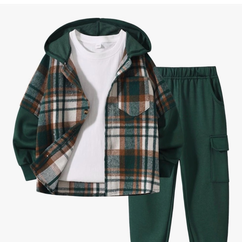 Kids Plaid set💚🤍🤎